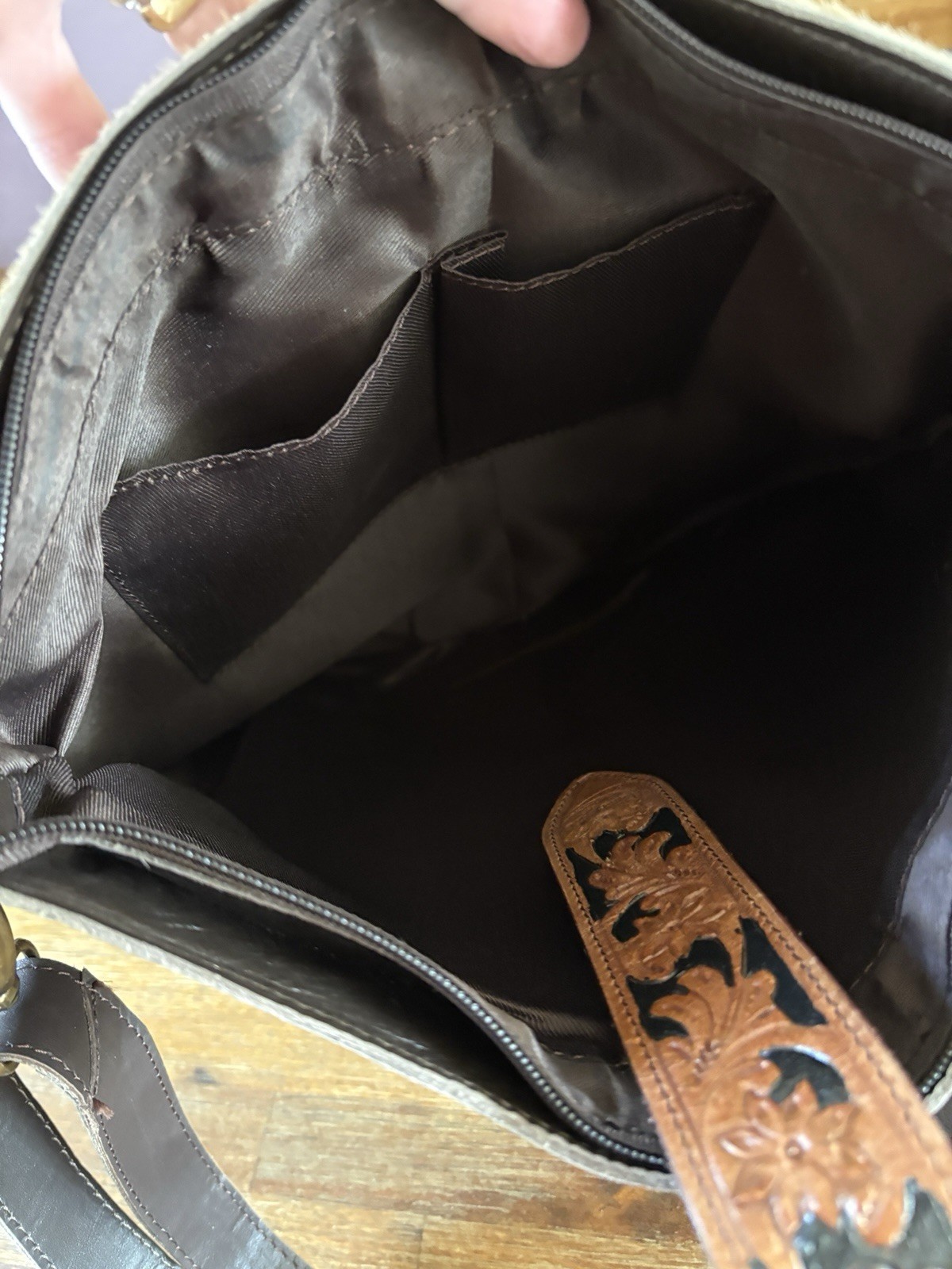Hand Made Genuine Leather With Cow Hide Cross Body Bag Crazy Heifer 13.5” X 14”