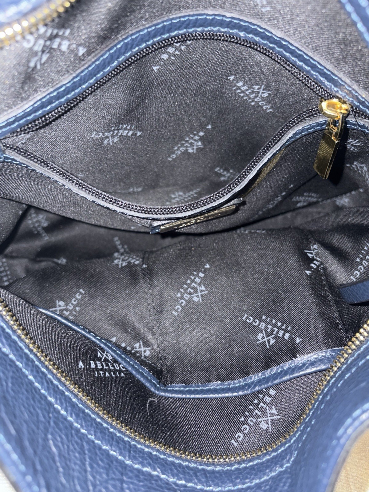 A. Bellucci Leather Handbag Blue W/ Pink Whipstitching Removable Crossbody Strap