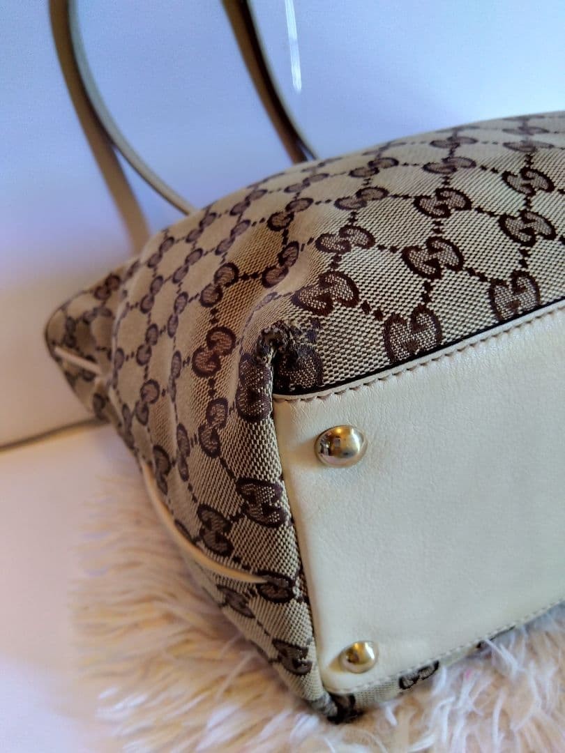 GUCCI GG Canvas Leather Tote Bag Beige Women Auth 9.05 x 11.02 x 4.72inch