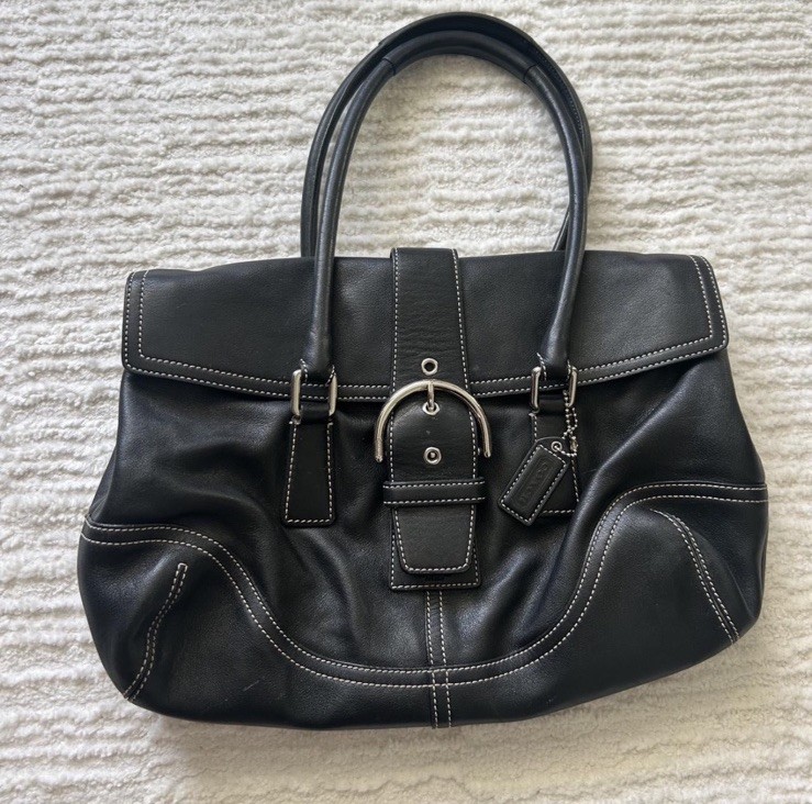 Coach 9550 Soho Hampton Black Leather Flap Buckle Double Handle Shoulder Bag