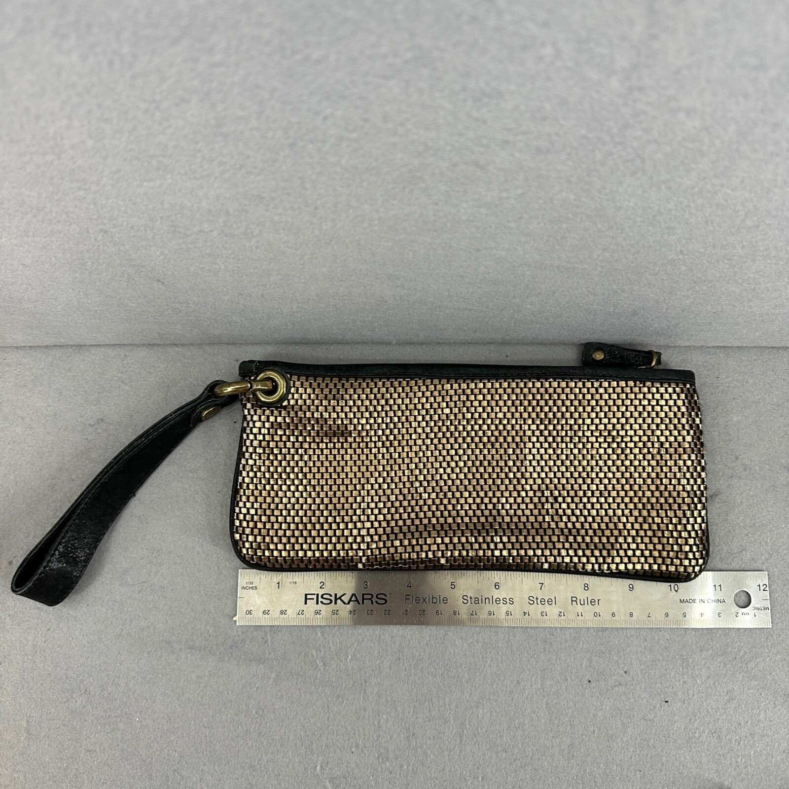 Elisa Atheniense Metallic Woven Clutch Evening Bag Wristlet