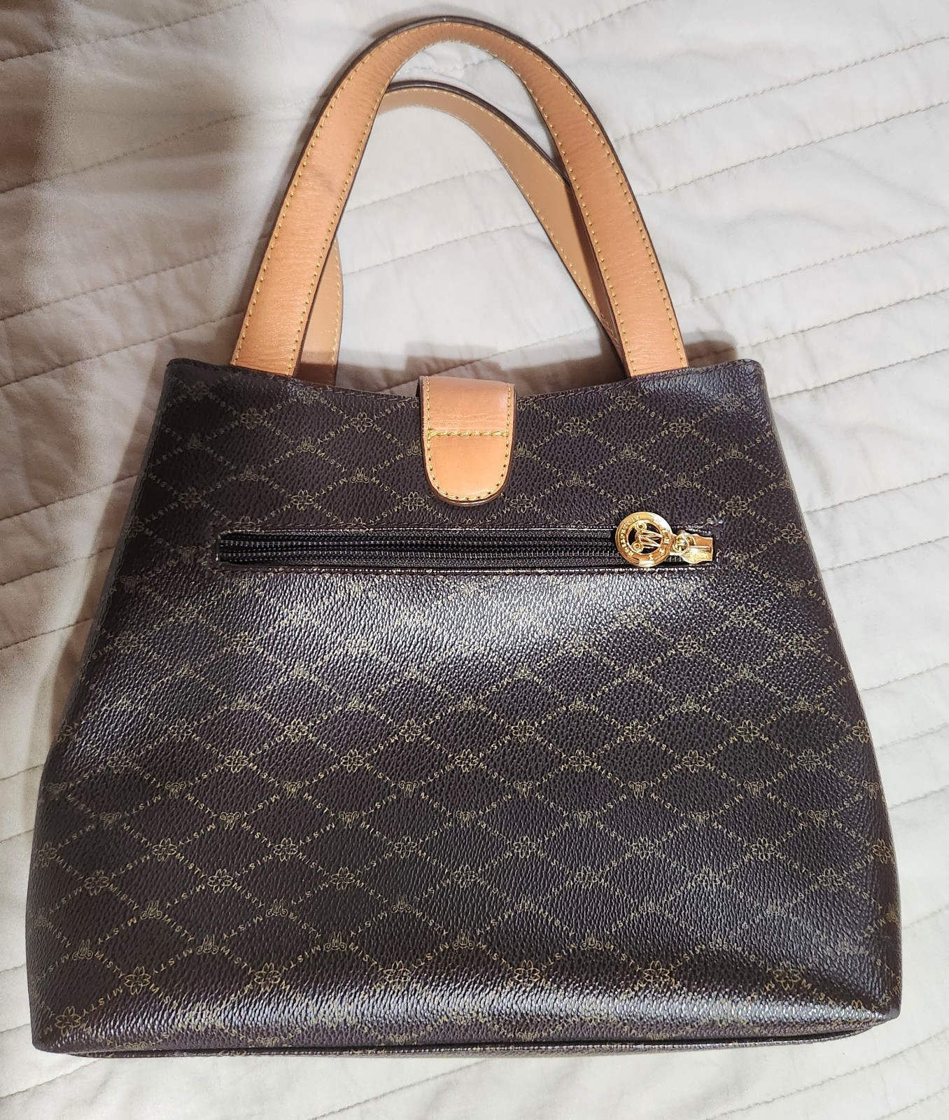 Misty Collection U.S.A. Monogram Brown Leather Satchel