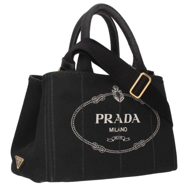 PRADA Bag: Canapa Logo Canvas Black W27.5H18D13cm w/bag;