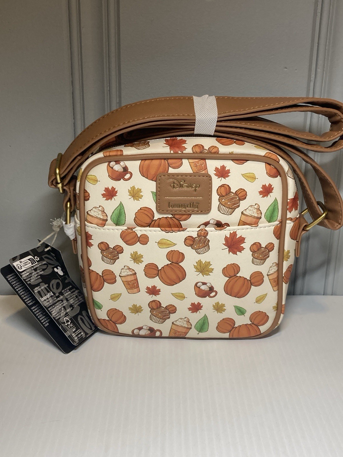 Loungefly Disney Mickey Mouse Fall Treats Themed Pumpkin Coffee Crossbody Bag