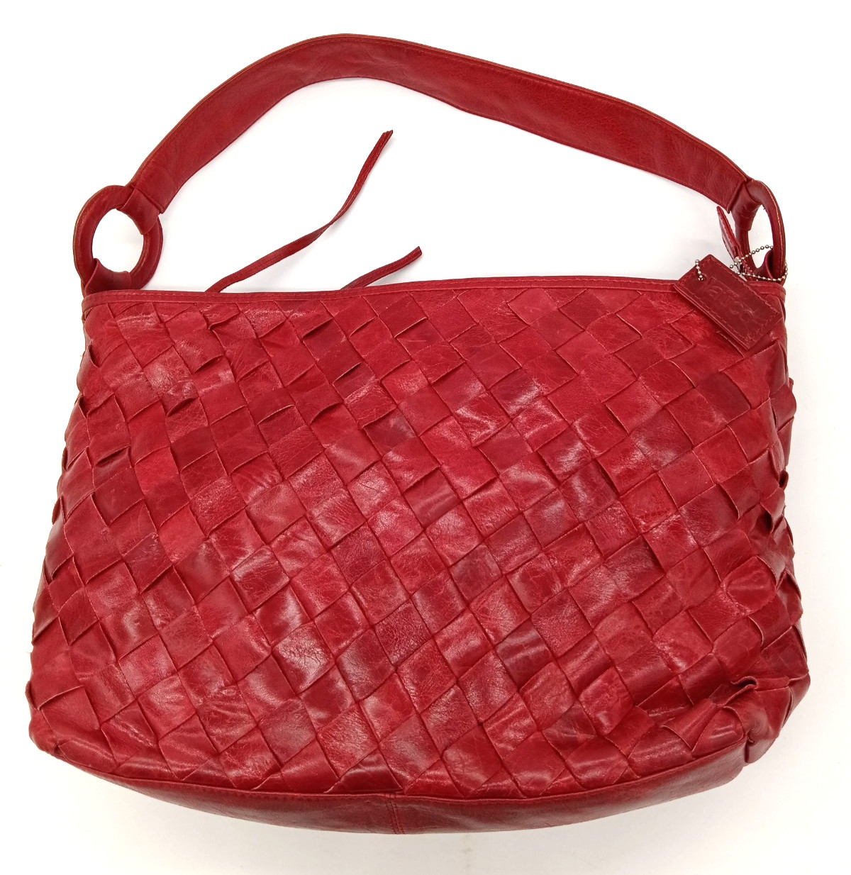 Latico Red Woven Leather Basketweave Pattern Large Handbag