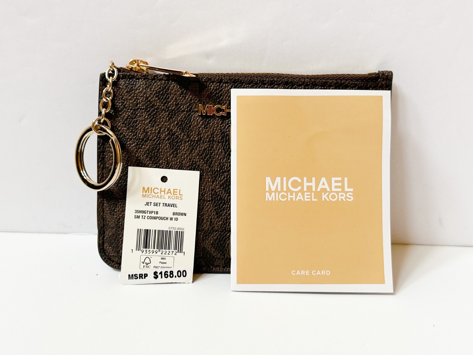 MICHAEL KORS JET SET ITEM CHAIN CROSSBODY BAG + COIN ID KEY WALLET SET MK BROWN