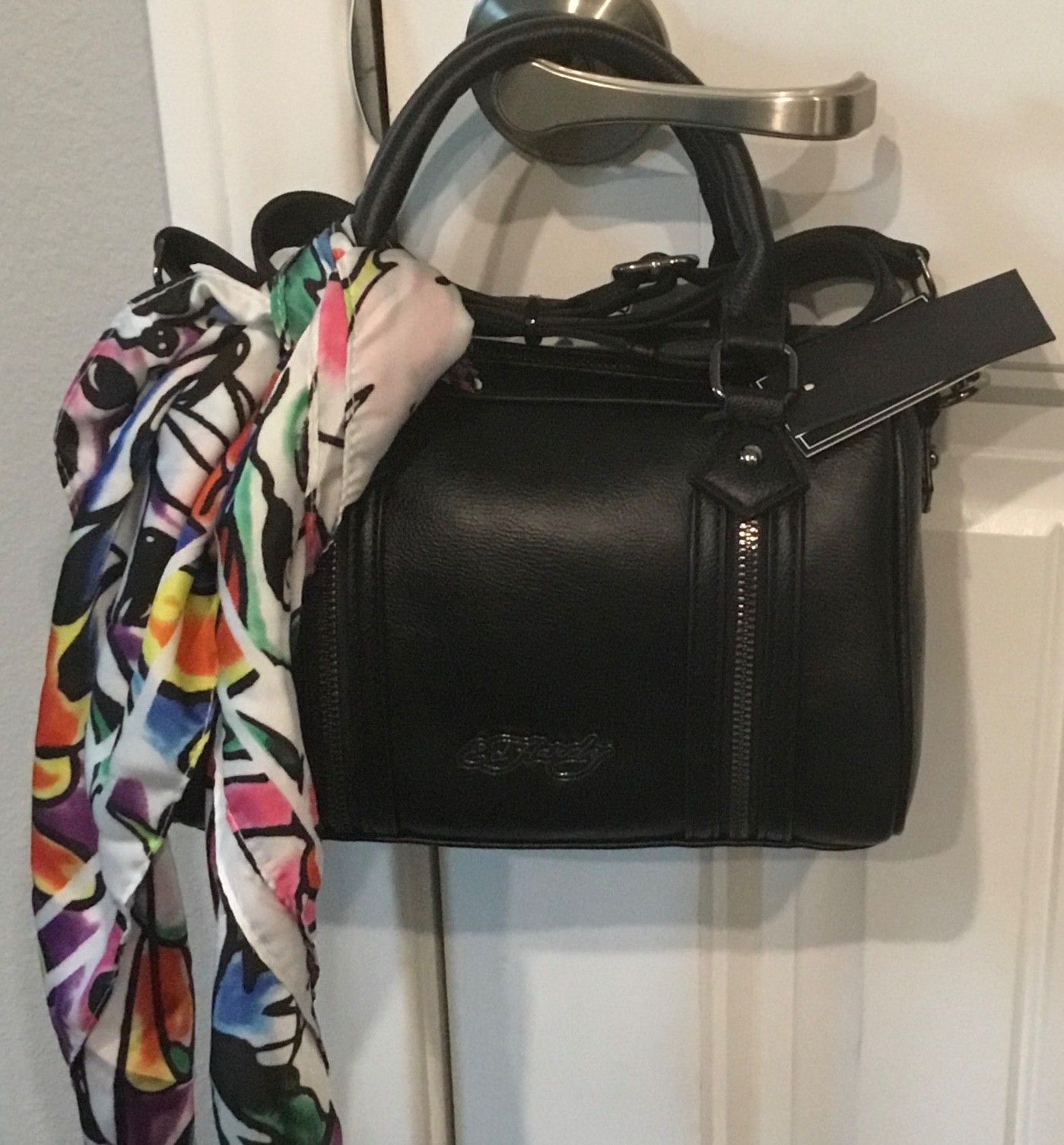 Ed Hardy satchel with shoulder straps and zipper accents with Ed Hardy Scarf NEW