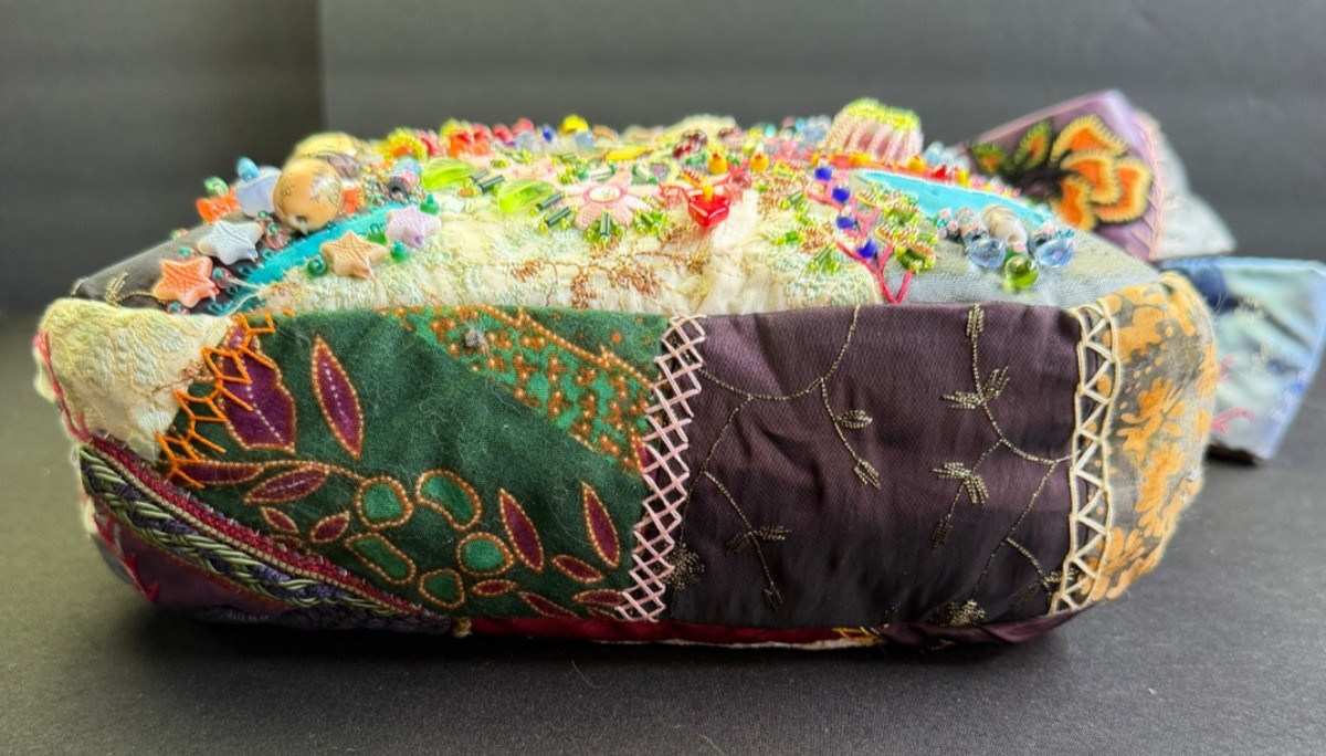Handcrafted Boho Crazy Quilt Beaded Crossbody Bag Mixed Media Art to Wear Purse