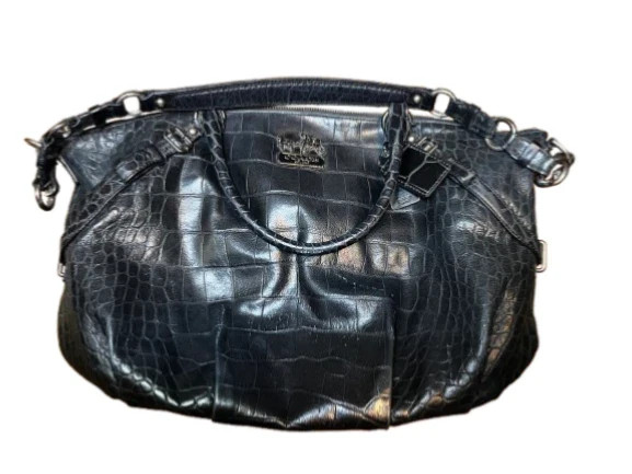 Coach Madison Sophia Croc Leather Satchel Antique Black G1082-15954, pre-Owned