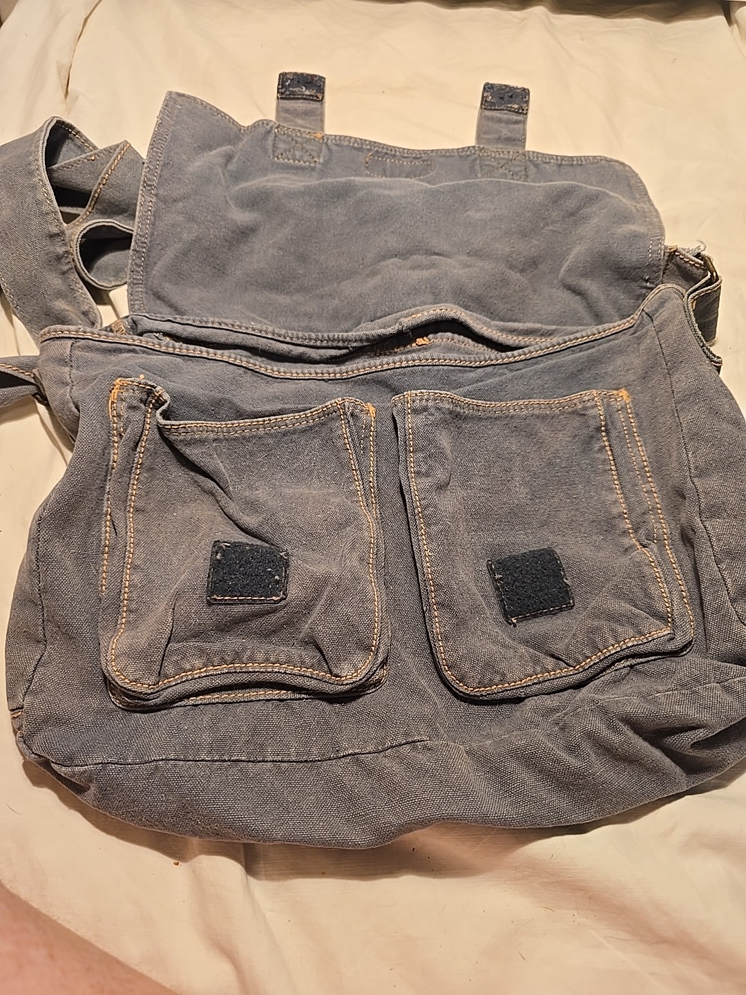 Blue Denim Canvas Fabric Messenger Bag Standard Issue Surplus Goods M055IM0