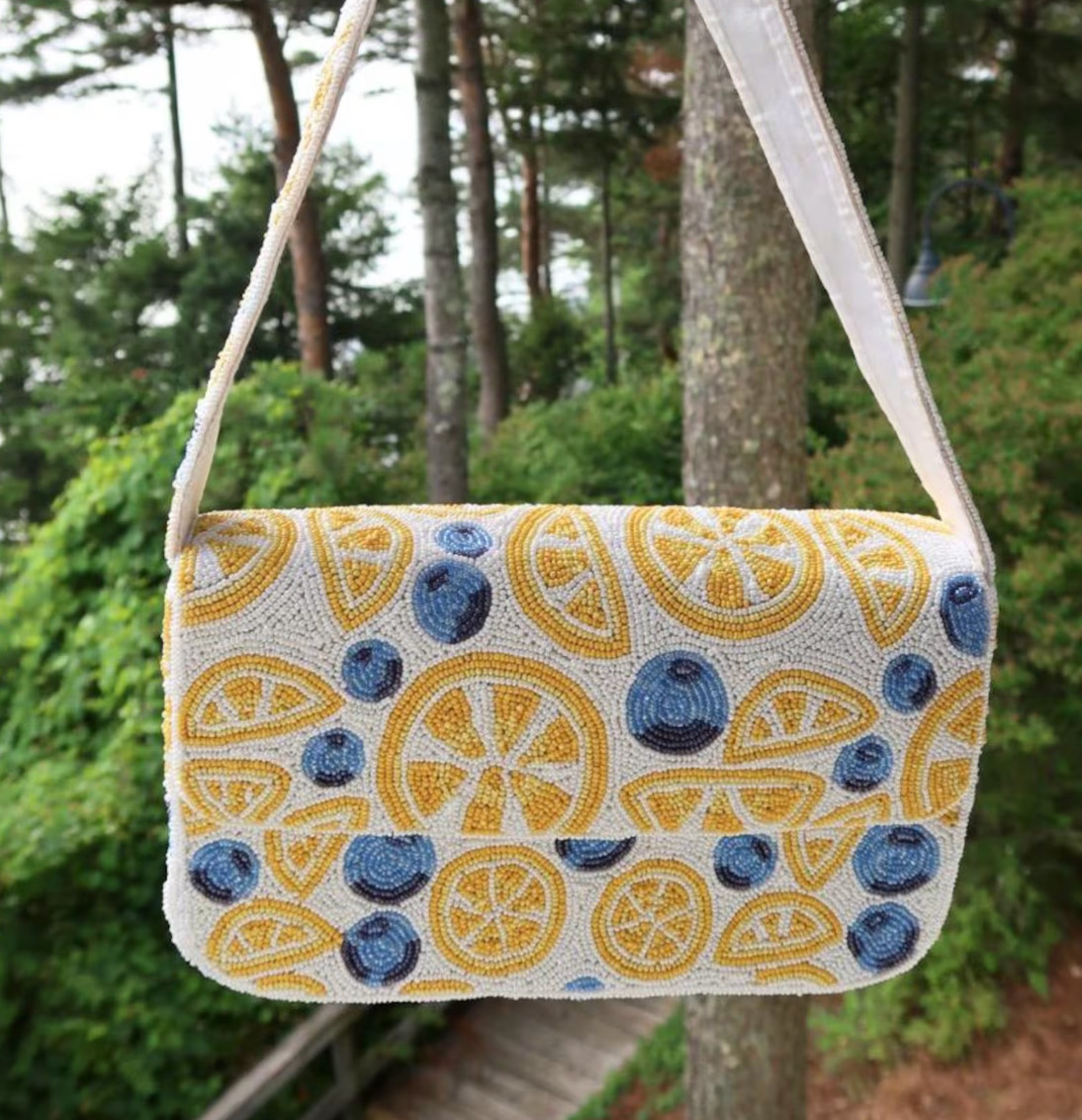 Beaded Lemon & Blueberry Shoulder Bag | Beaded Summer Shoulder Purse