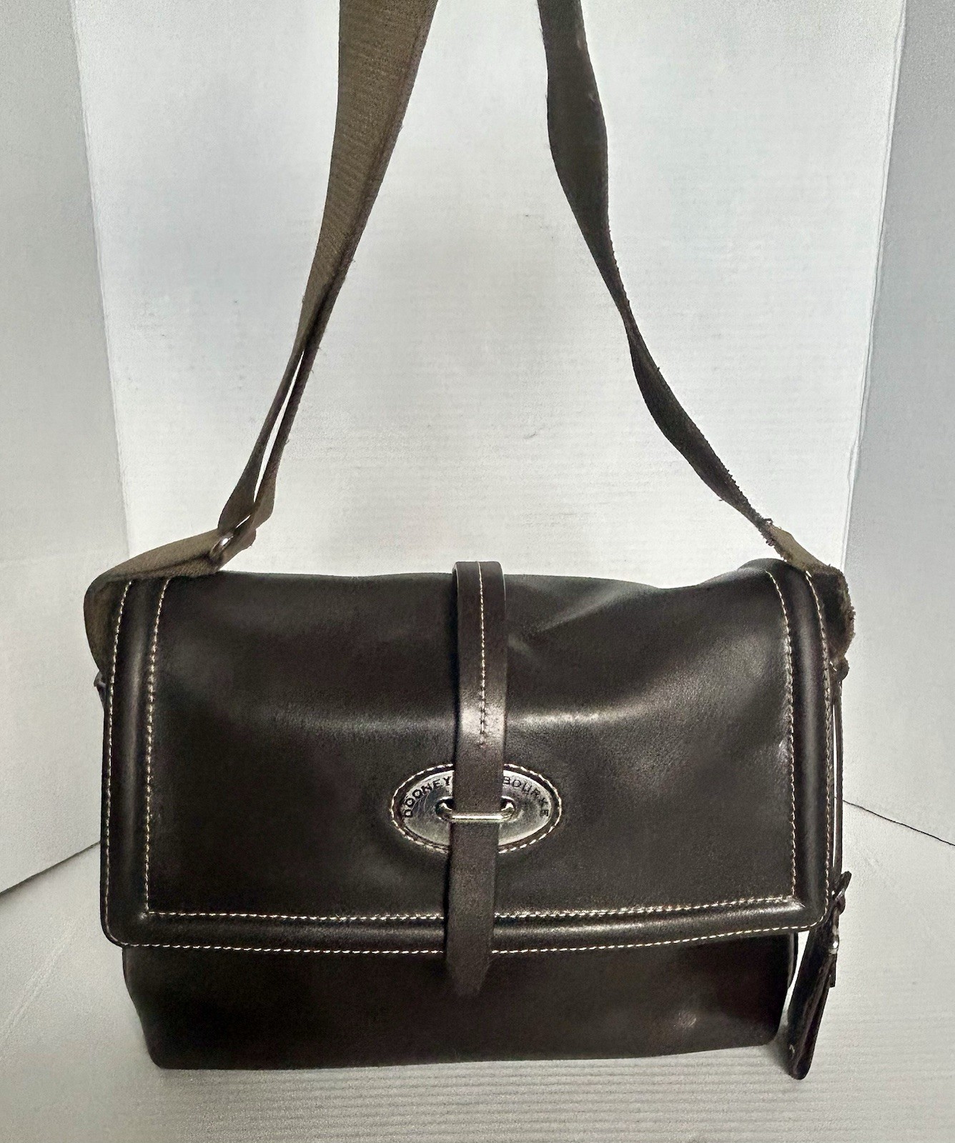 Dooney & Bourke Florentine Toscana Medium Saddle Bag Dark Brown Silver Hardware