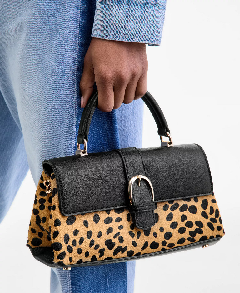 On 34th Kristt Top Handle Crossbody Bag Calf Hair Leopard Fur Gold