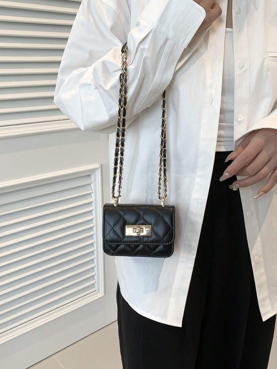 Women Quilted Monogram Square Crossbody Bag Woven Chain Flap Shoulder Purse