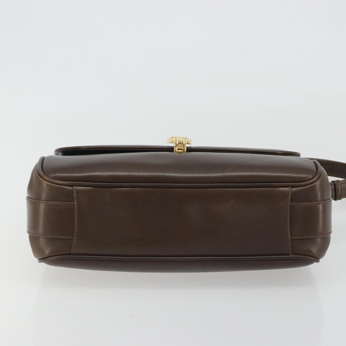GUCCI Hand Bag Leather Brown Gold Tone Auth ep15160
