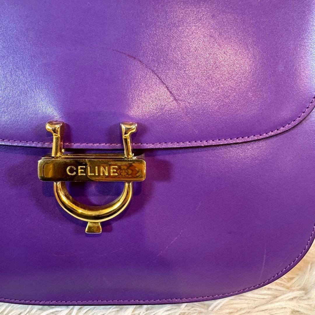 Rare CELINE Old Handbag 2WAY Purple Vintage Leather Authentic From Japan