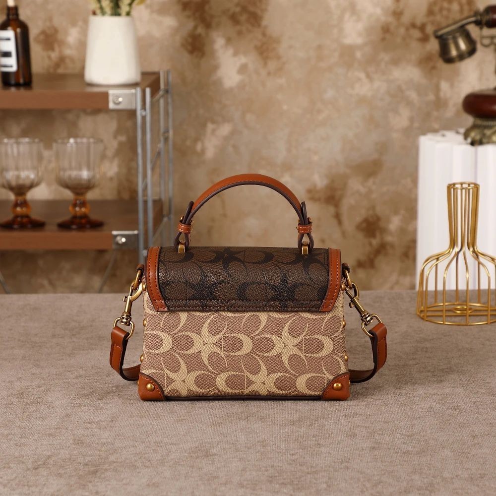 Women Mini Crossbody Satchel Bag PVC Geometric Contrast Color Box Handbag