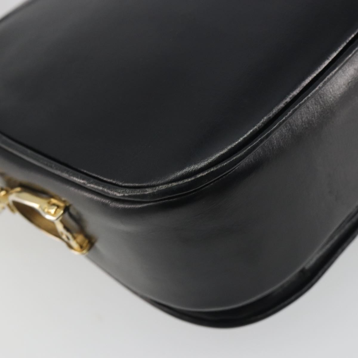 CELINE Shoulder Bag Leather Black Gold Auth 194301