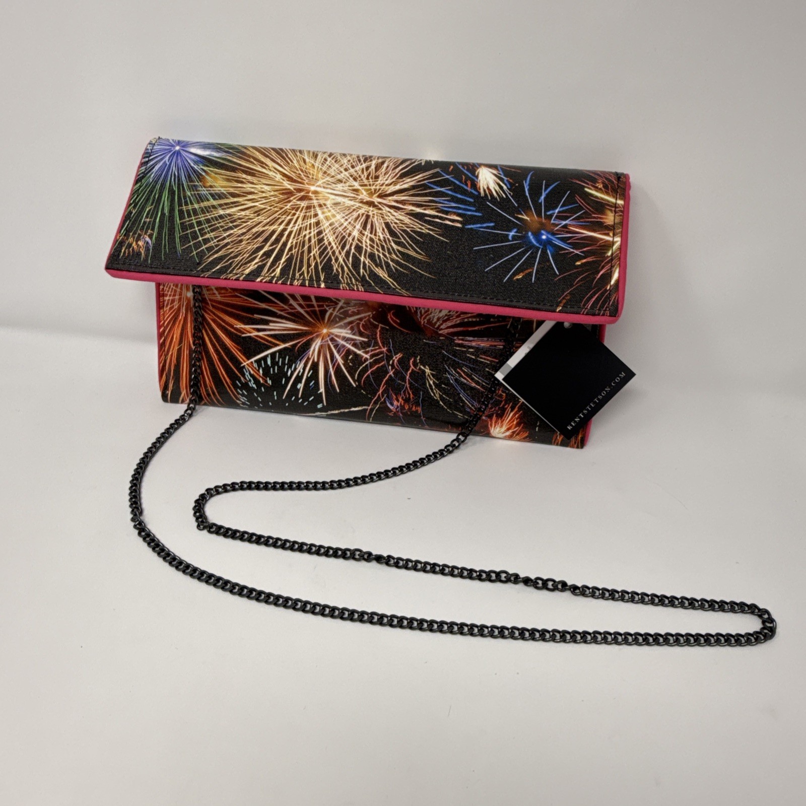 NWT Kent Stetson Signed Fireworks Envelope Clutch Detachable Crossbody Rare
