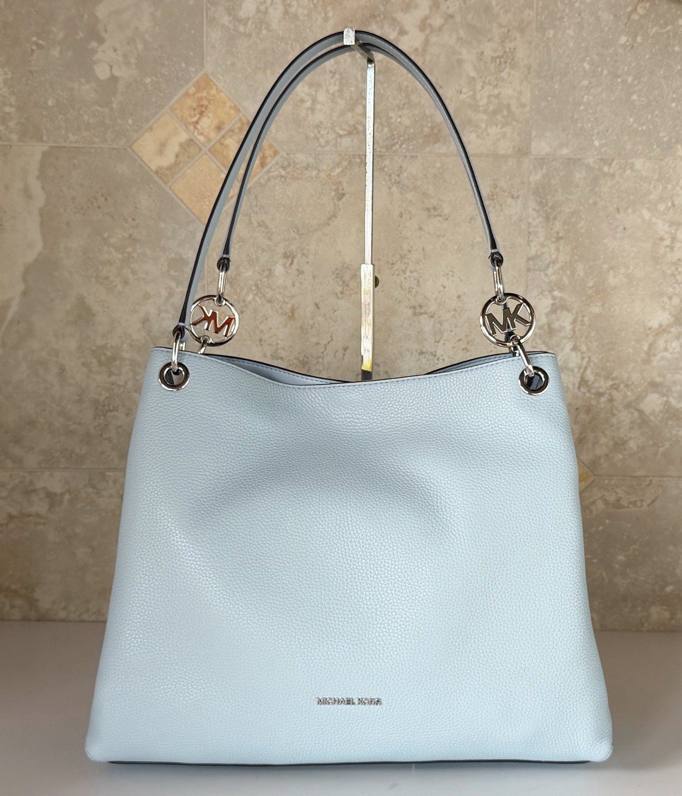 Michael Kors Christina Large Triple Gusset Shoulder Tote Bag Pale Ocean
