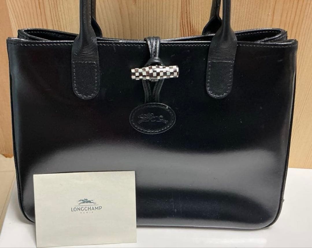 LONGCHAMP Roseau Leather Handbag Black Auth Women about 8.27 x 12.20 × 3.94″