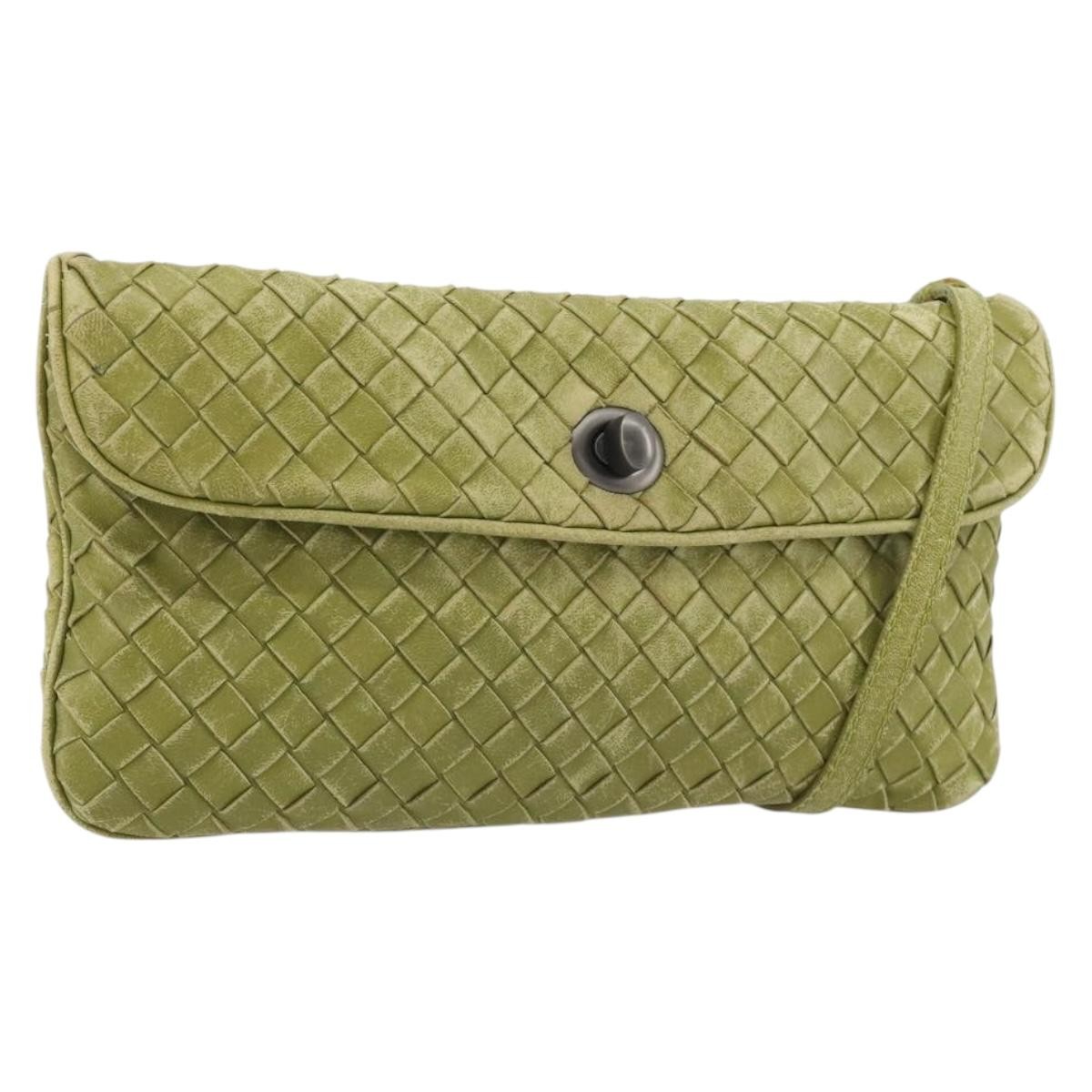 BOTTEGA VENETA INTRECCIATO Shoulder Bag Leather Green Auth ep15319