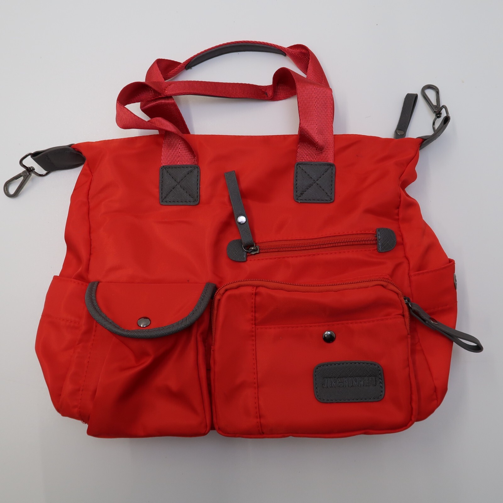 JINPINGPIJU Nylon Canvas Travel Multiple Pockets Hand Shoulder Bag Red