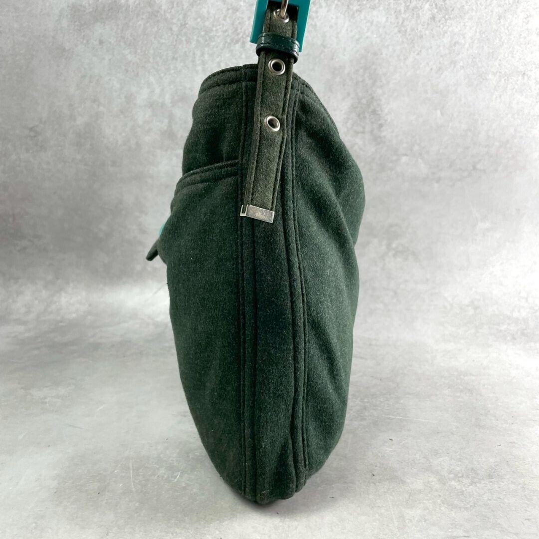Fendi Mamma Baguette Jersey Shoulder Bag Green Knit Y2K Italy 11.8in