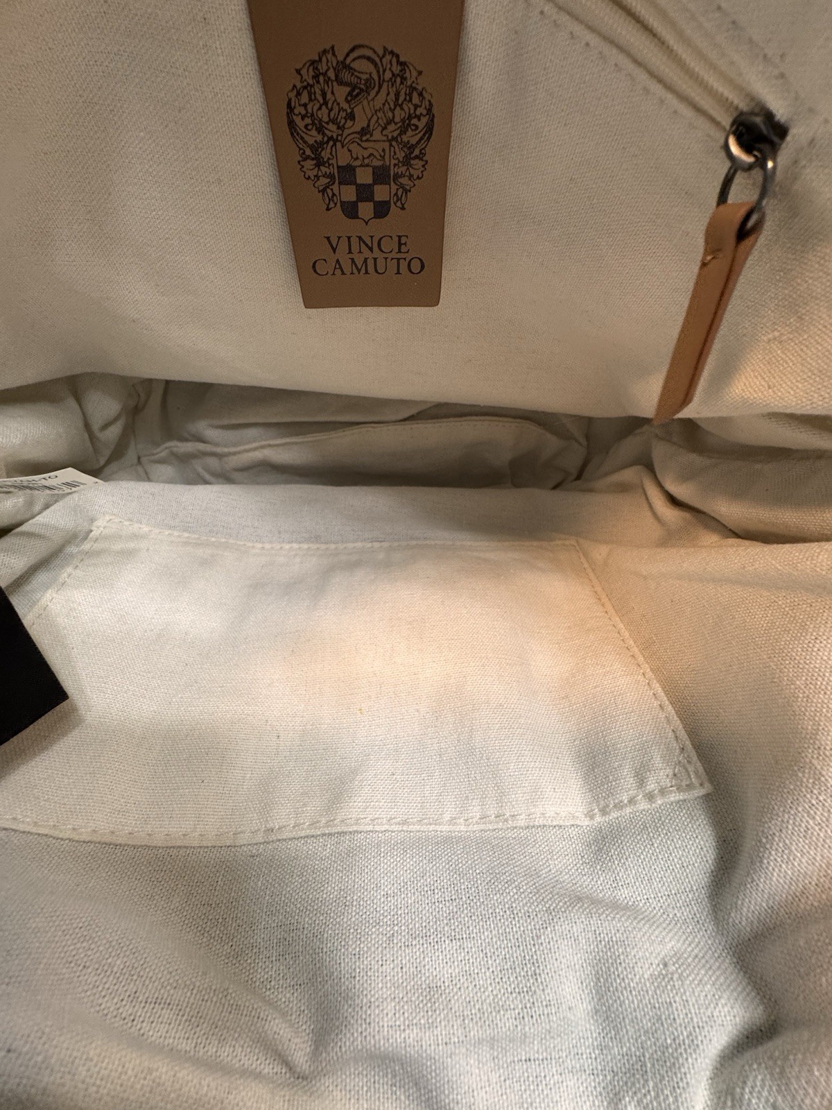 Vince Camuto Puffer Tote Black Zip Close Interior Pocket Open Crisscross Front