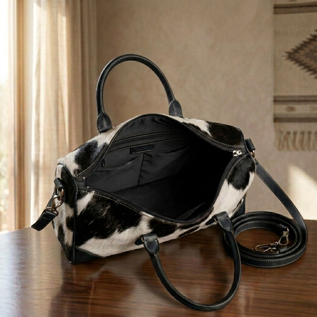 Western Cowhide Leather Tote Bag – Real Hair on Hide Purse Handbag for Women