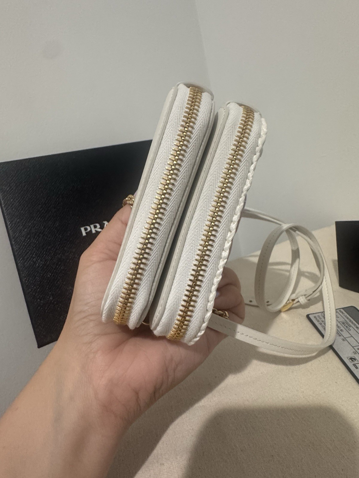 Prada Double Triangle Crochet White Bag With Two Straps