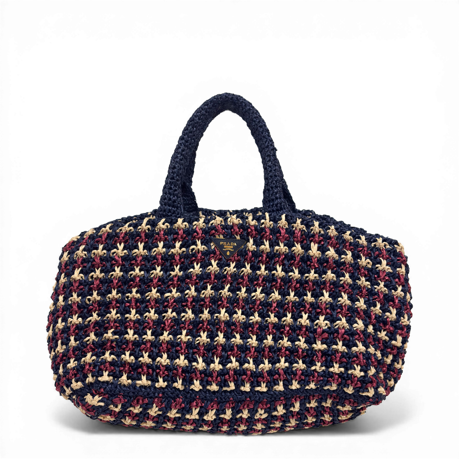 PRADA Crochet Raffia Tote Bag Multicolor