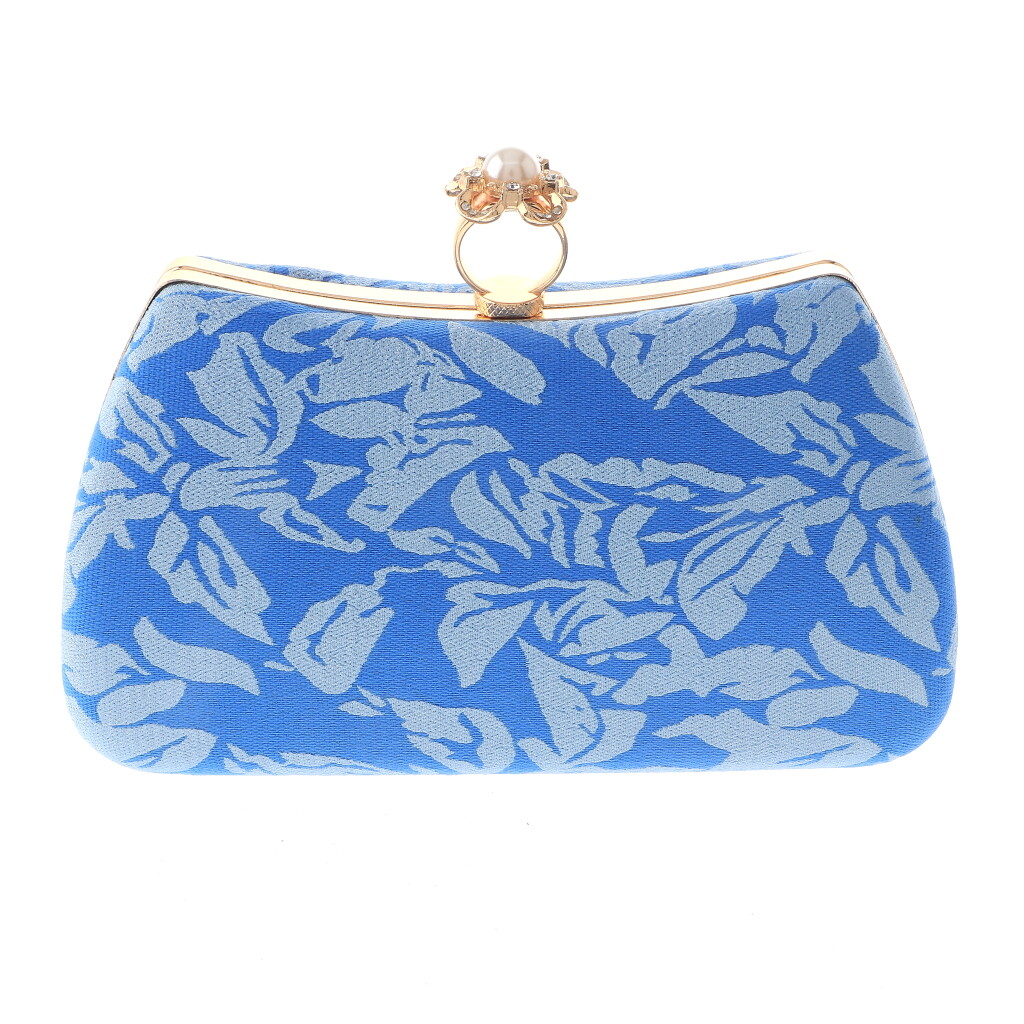 Gold Tone Metal Hardware Frame Glitter Fabric Clutch Evening Bag HSY108-BLU