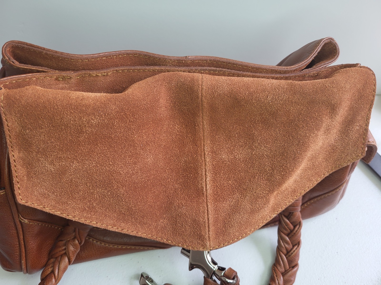 Francesco Biasia Secret Love Brown Leather Shoulder Bag Satchel Braided Handles