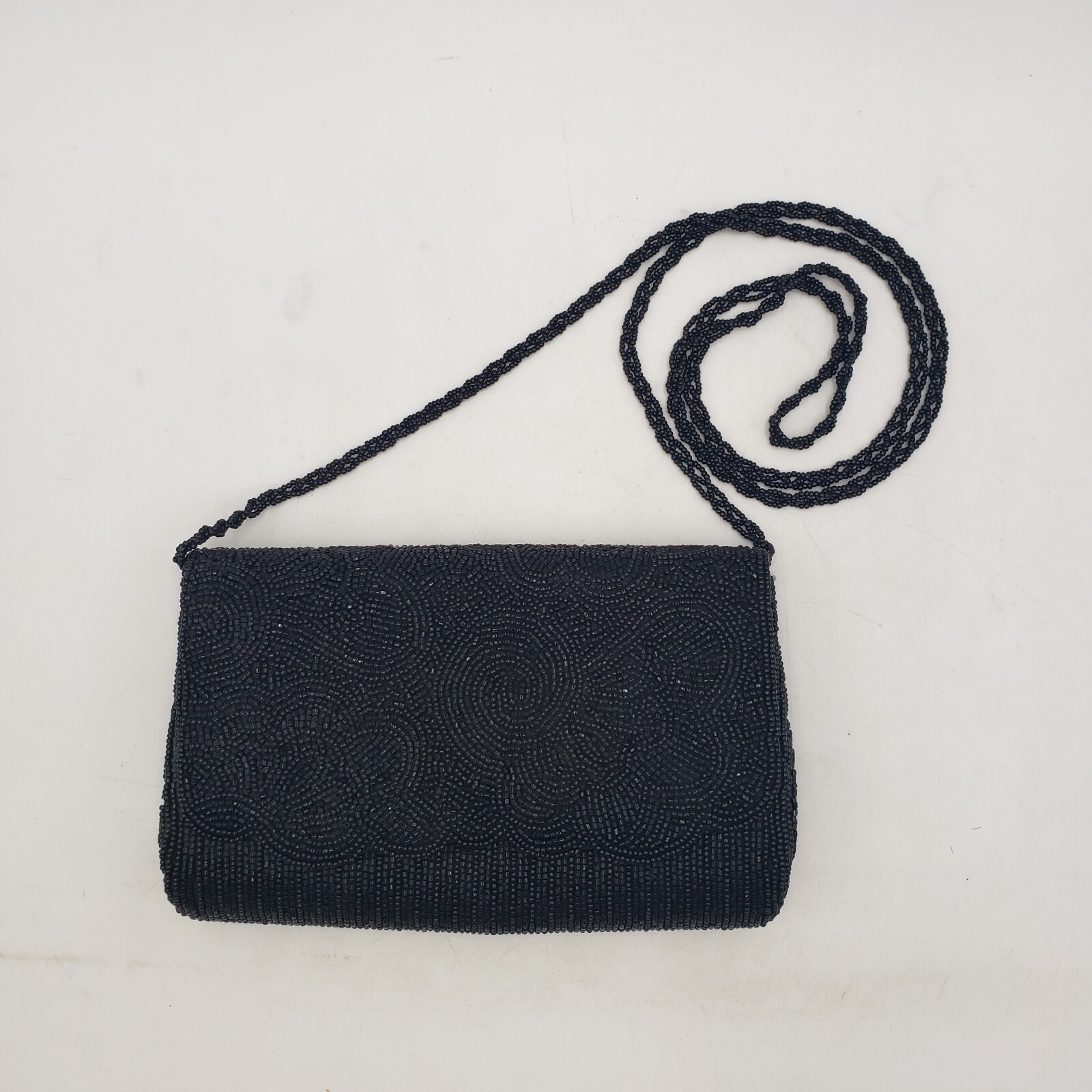 Black Beaded Magnetic Clasp Purse by La Regale | Beaded Twisted Strap