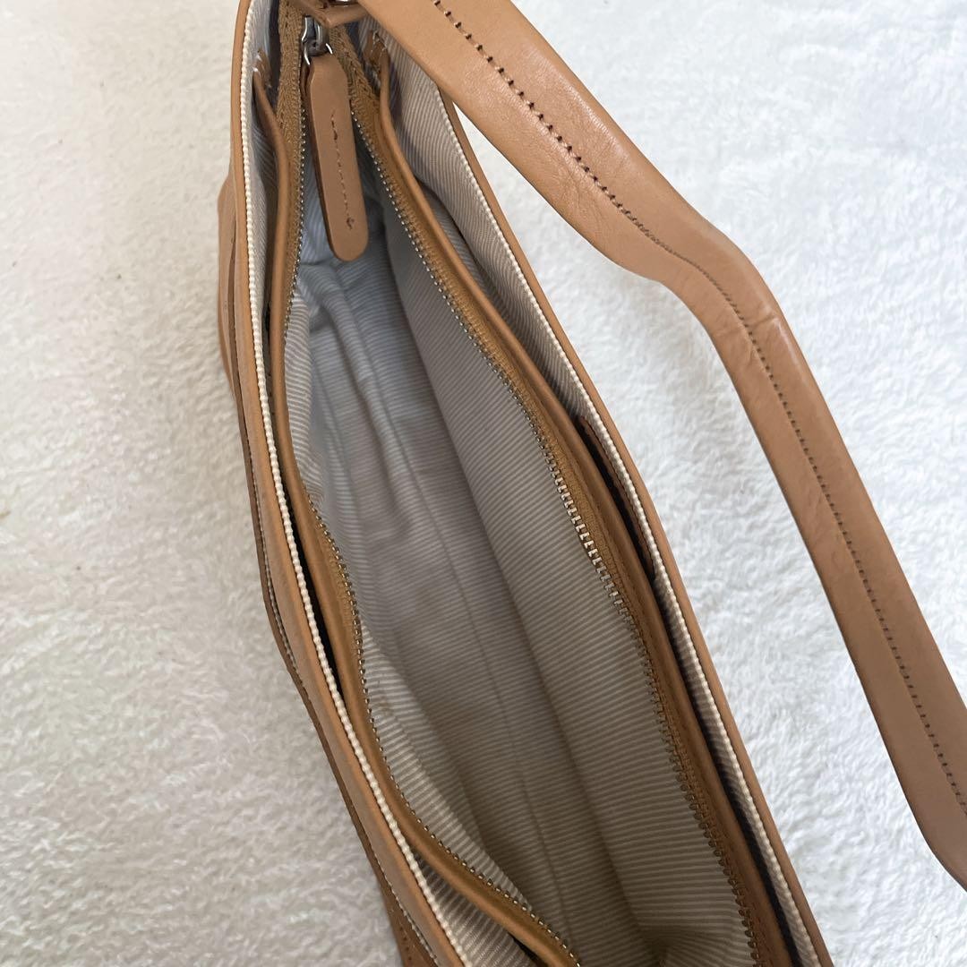 MARGARET HOWELL IDEA Shoulder Bag Camel Leather Logo Pockets Pre-owned JAPAN