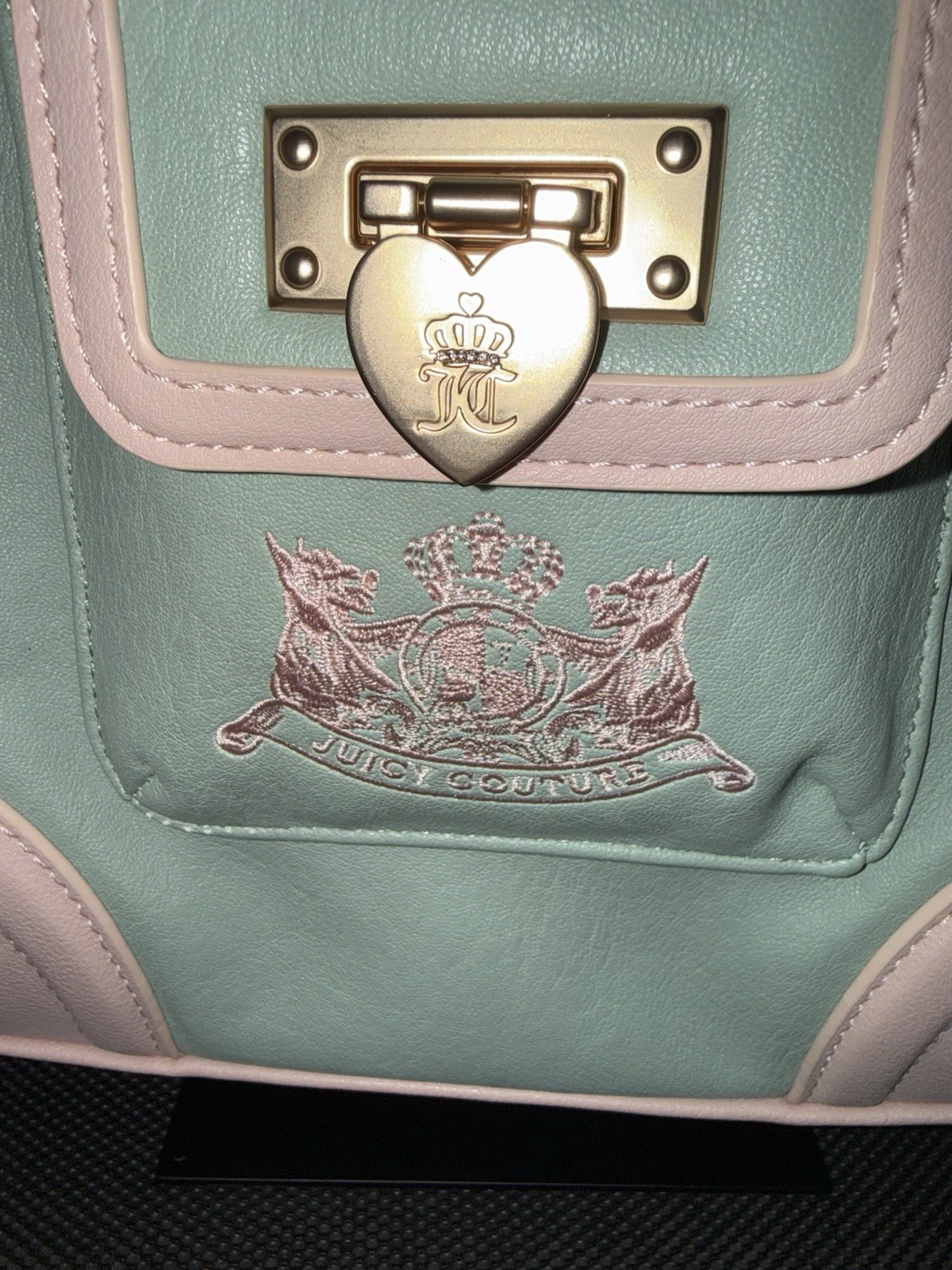 Juicy Couture Frosty Green/Pink Large Tote Bow Logo Embroidered Heart Charm