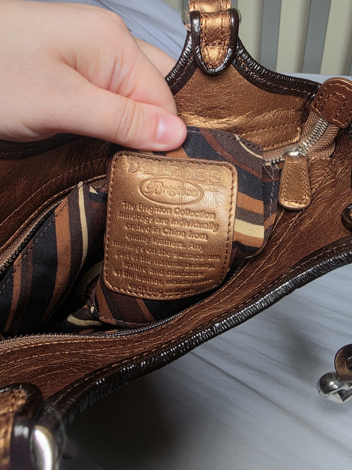 Brighton Vintage Metallic Bronze Leather Convertible Crossbody W/ Whipstich Bag