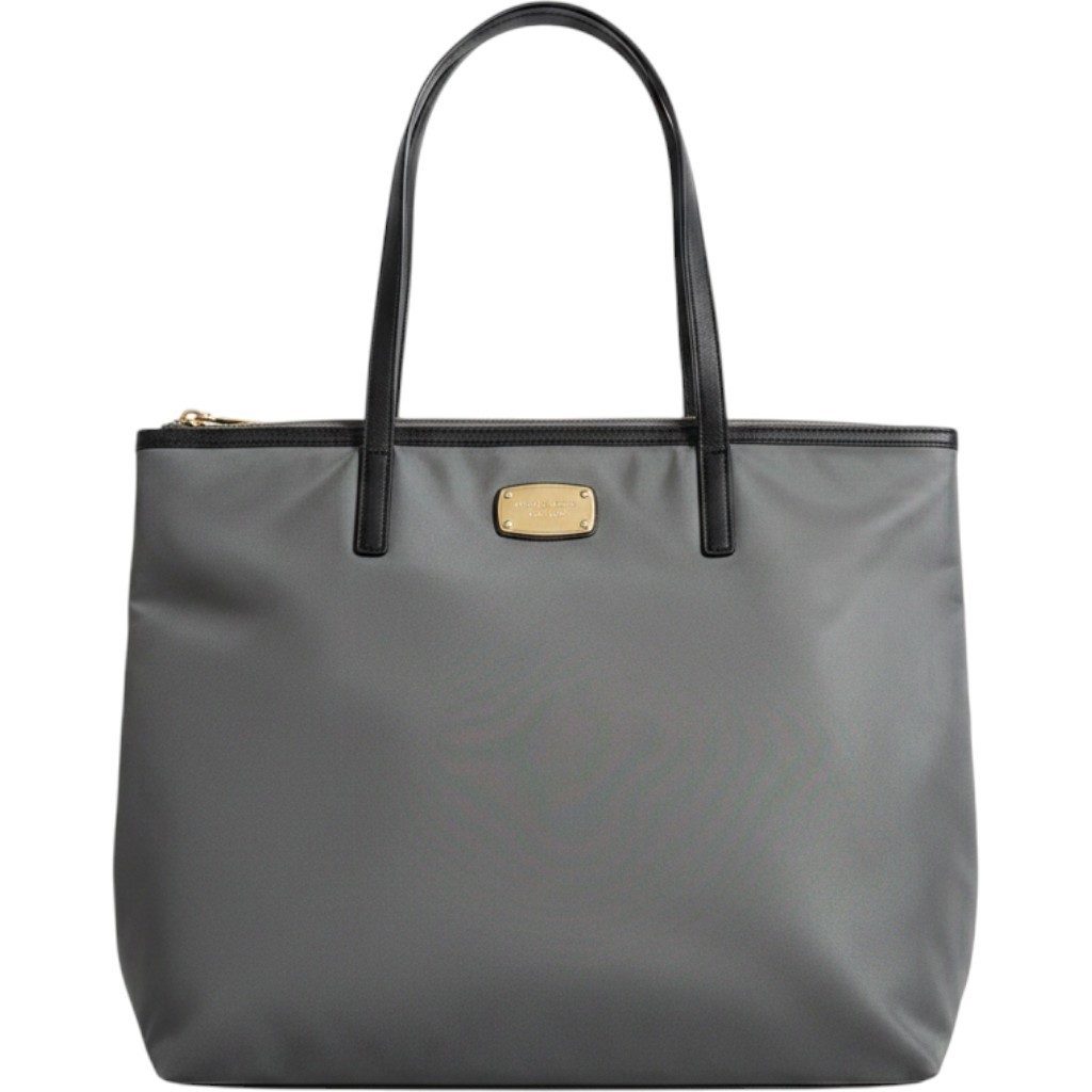 Michael Kors Polly Large Grey Nylon Tote Bag Black Leather Trim 38S5XMTT3C