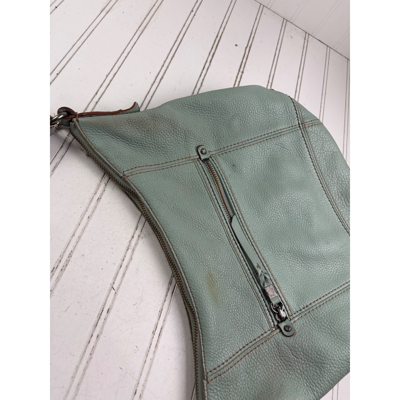 The Sak Vintage Y2K Sequoia Mint Pebbled Genuine Leather Hobo Bag