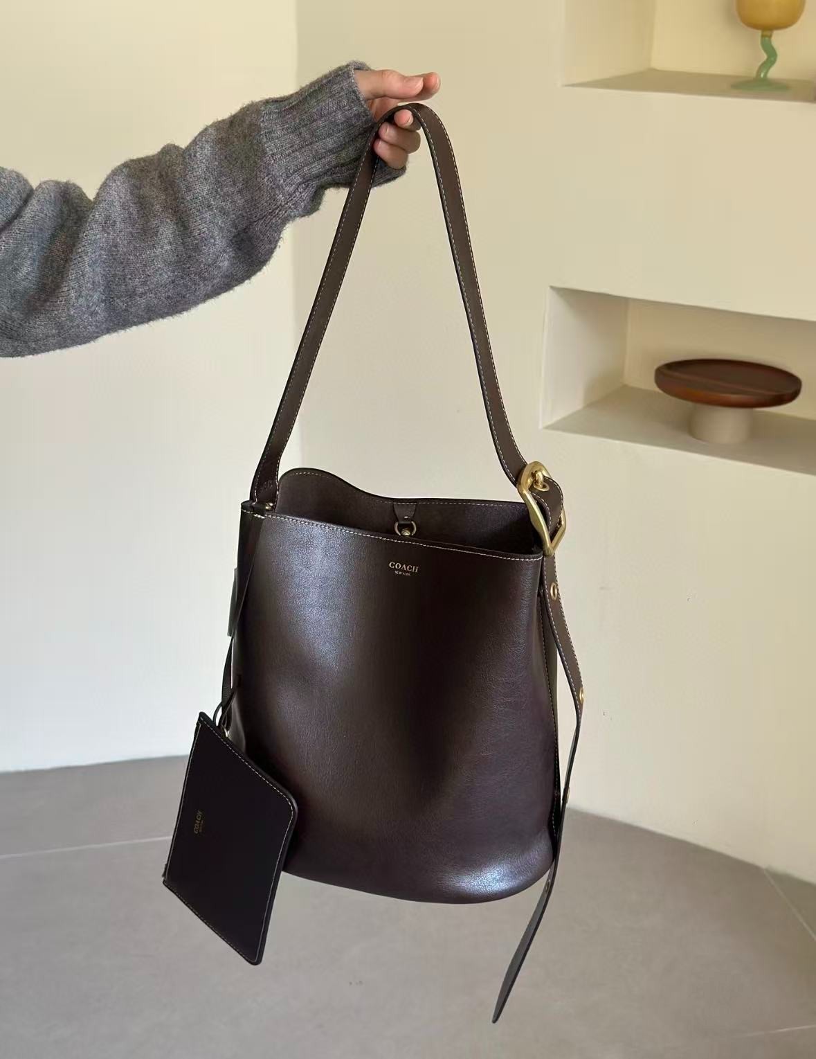 Coach Bleecker Leather Bucket Bag With Pouch Merlot CCC23 READ