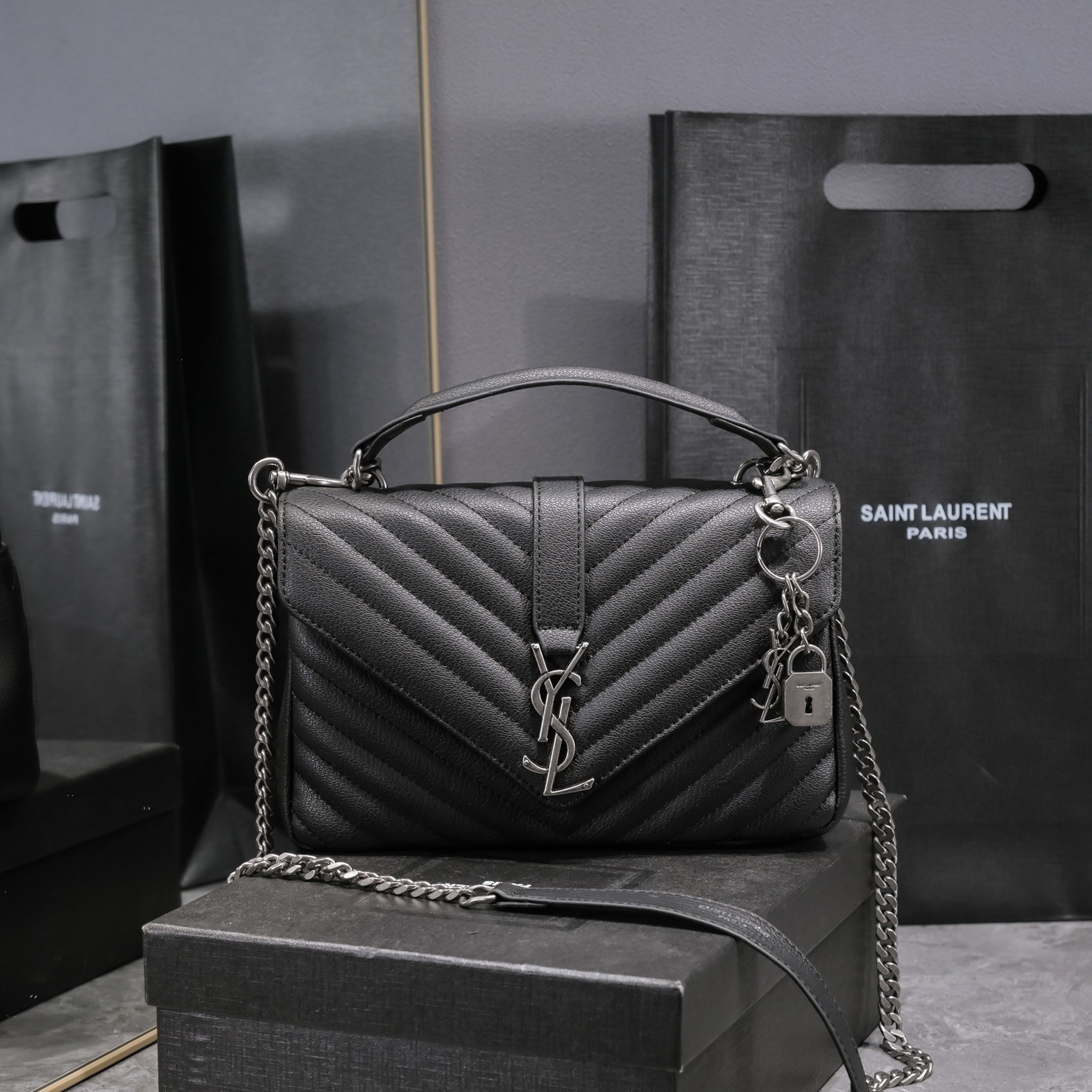 YSL Envelope Chain Bag Black Quilted Leather Shoulder Crossbody Handbag