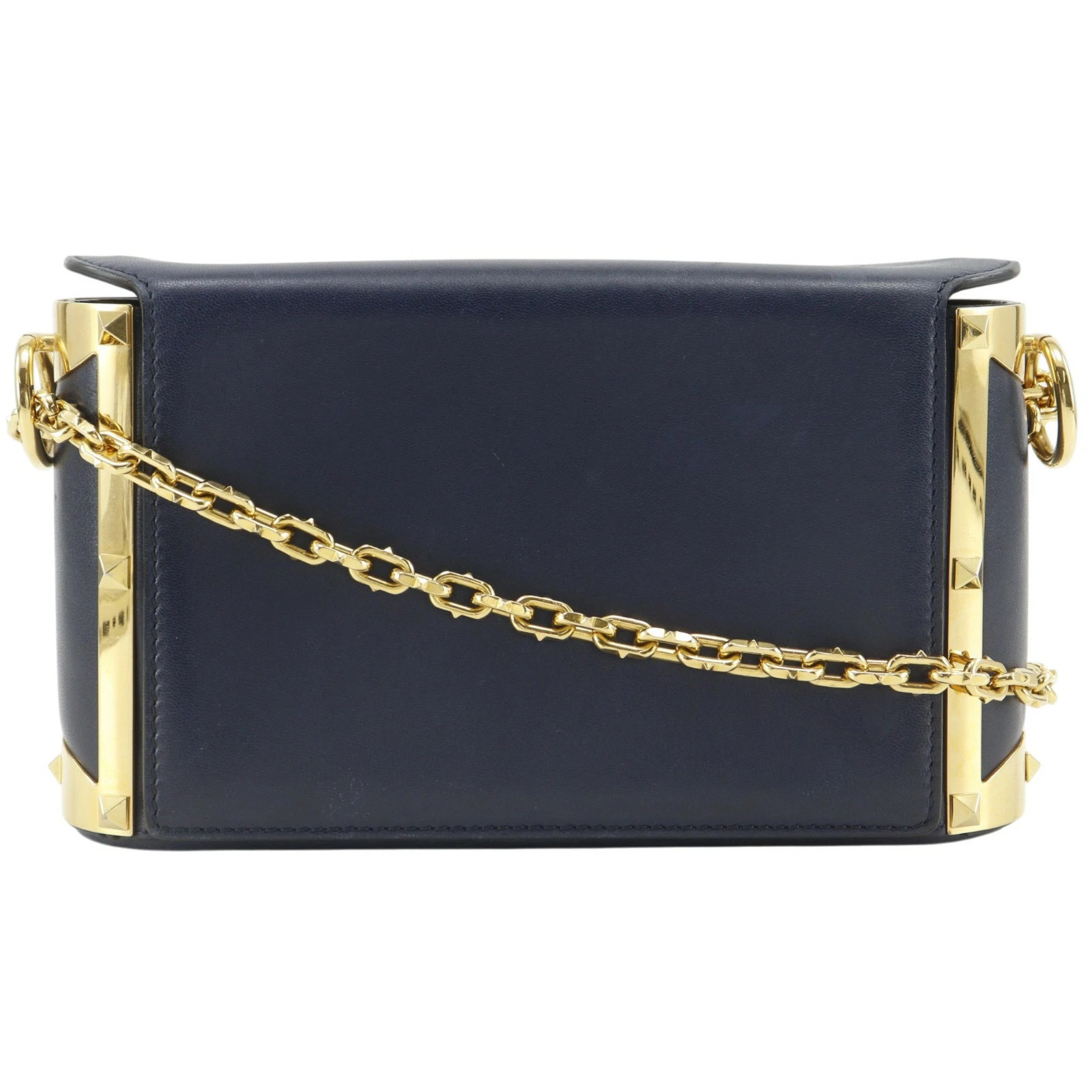 Valentino Garavani Studs Chain Shoulder Shoulder Bag Lambskin Navy Blue #NB2172