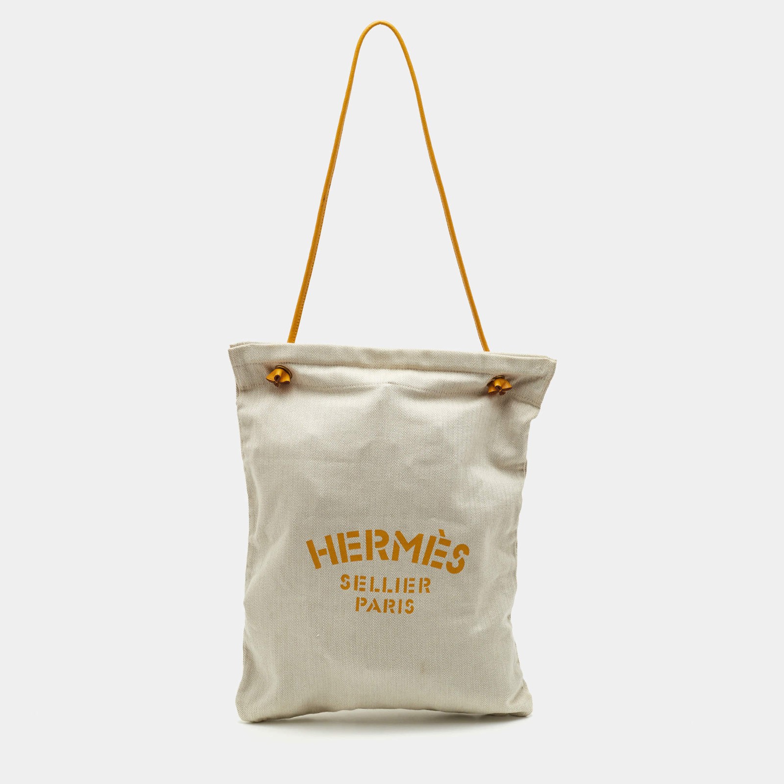 Hermes Aline BeigeYellow Herringbone Canvas and Swift Leather Grooming Bag