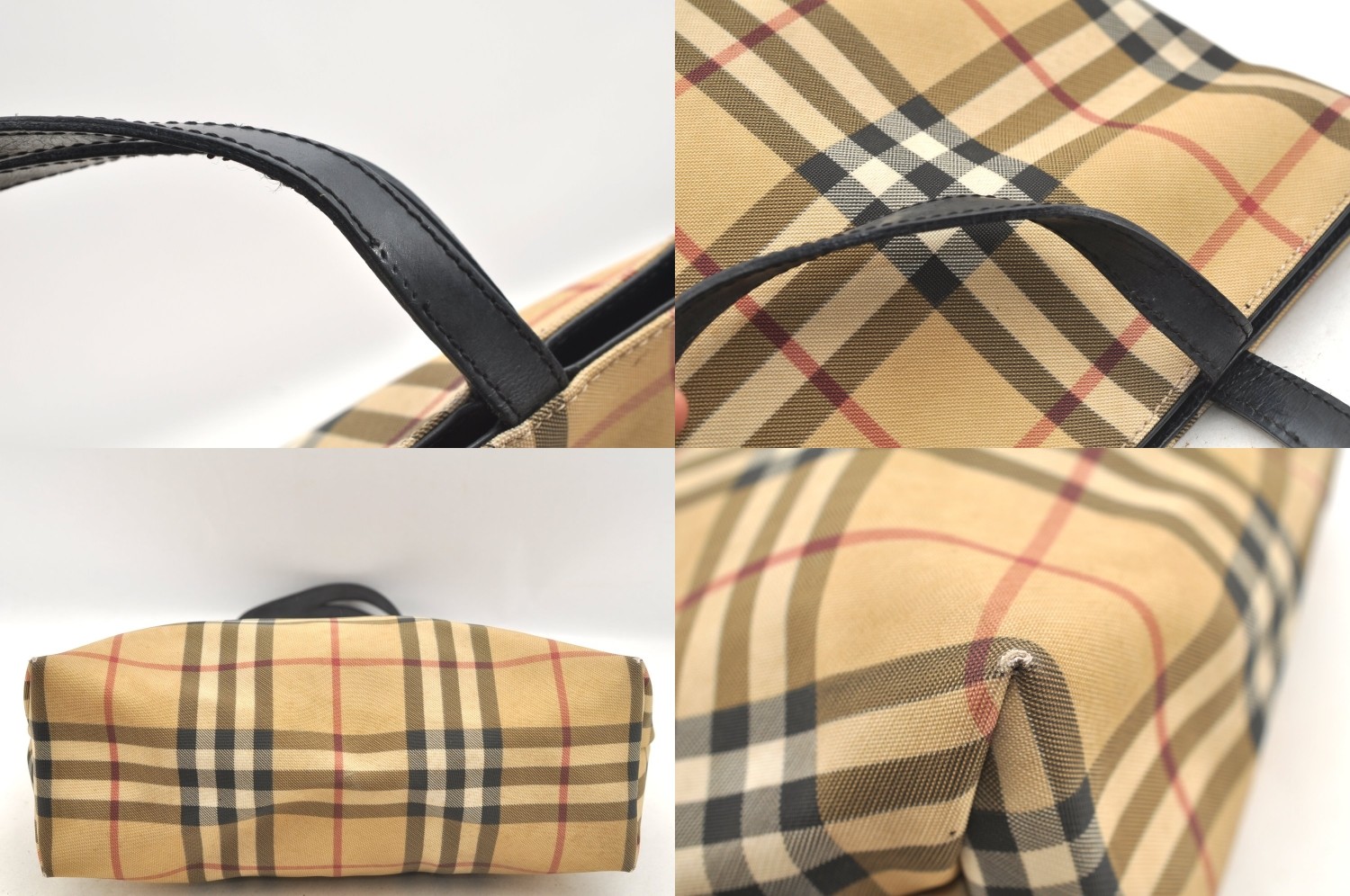 Authentic BURBERRY Vintage Nova Check PVC Leather Hand Tote Bag Beige AB893