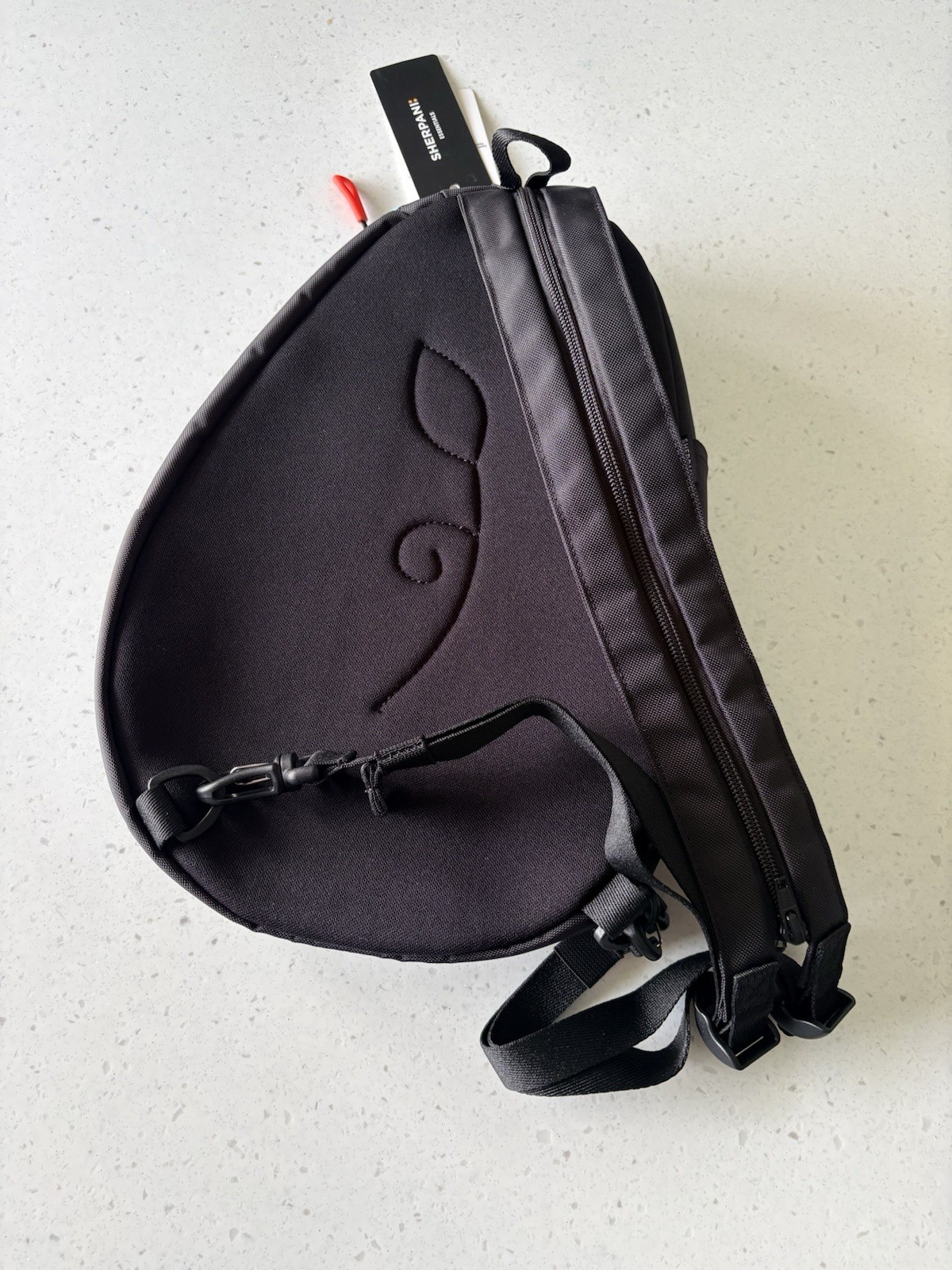 Sherpani Sling Bag RFID Blocking, Black w/ Blue & Orange Zippers, Travel