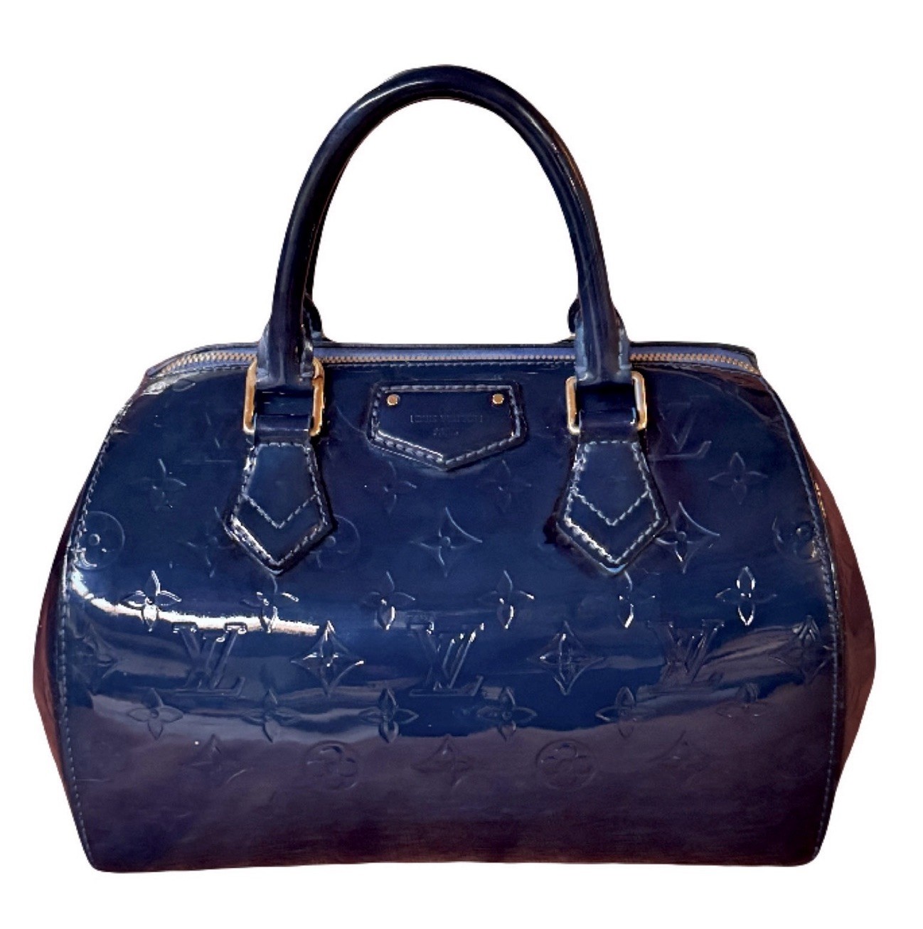 RARE Custom Louis Vuitton LV Montana Vernis Bowler Bag in Bleu Nuit wCOA G2U