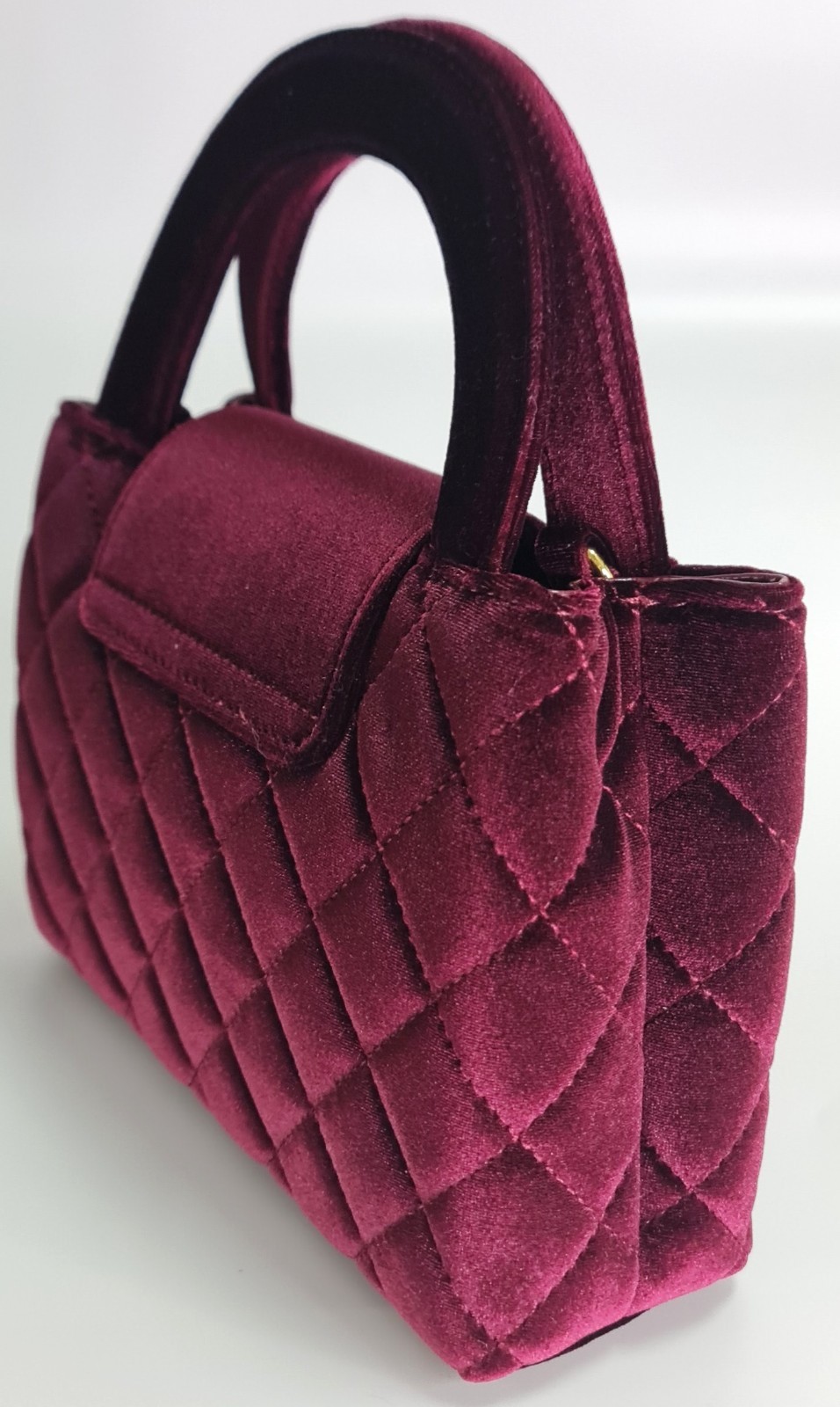 Burgundy Velvet Quilted Top Handle Crossbody Bag Gold Turn Lock Evening Purse