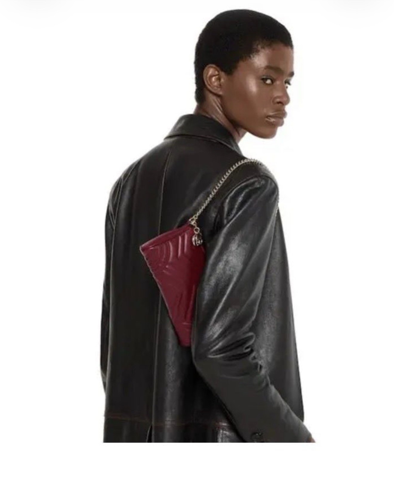 New Gucci Marmont GG leather small shoulder bag with chain, burgundy
