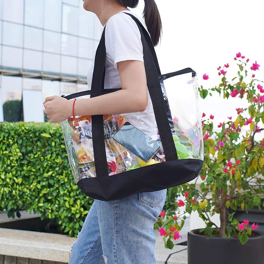 19x14x5.7 Inches Clear Tote Bag, Reinforced Nylon Handles
